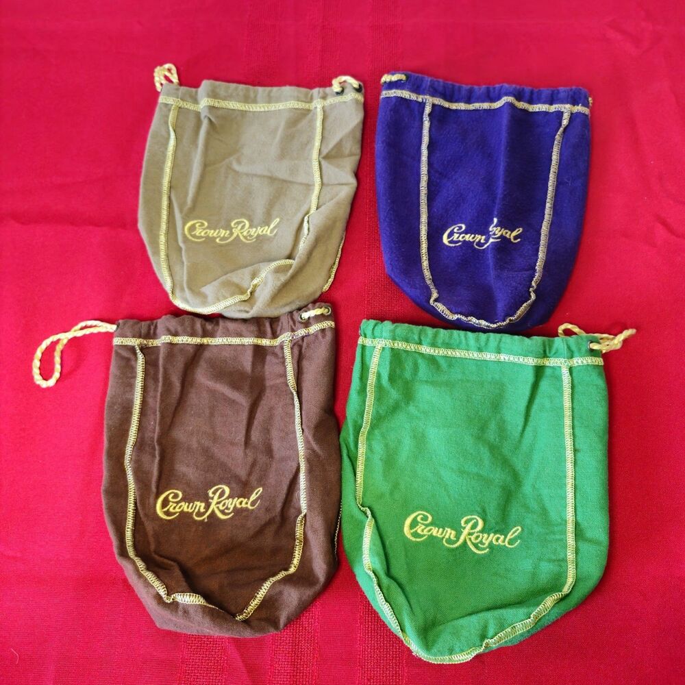 Lot of 4 Crown Royal Bags Variety Mixed Colors Purple Green Brown Tan 750ml